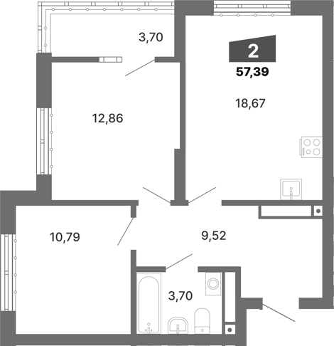 Планировка — Трилогия, 2-комн., 56 м²