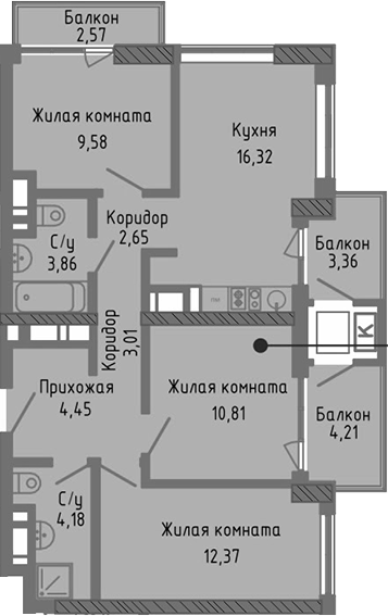 Планировка — Сок, 4-комн., 67 м²