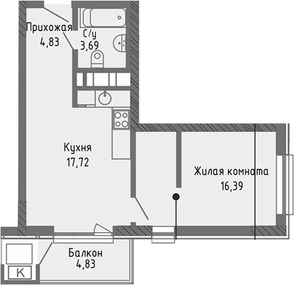 Планировка — Сок, 2-комн., 43 м²