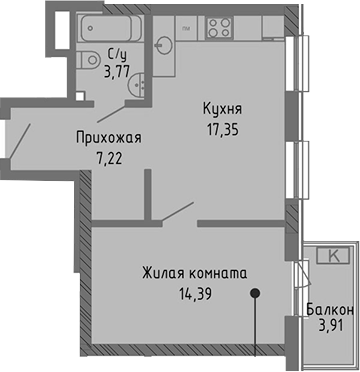 Планировка — Сок, 2-комн., 43 м²