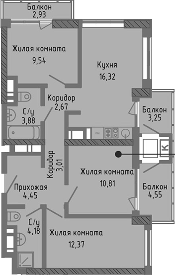 Планировка — Сок, 4-комн., 67 м²
