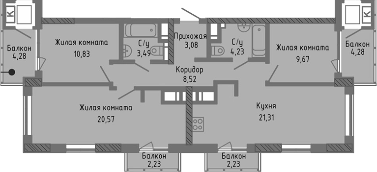 Планировка — Сок, 4-комн., 82 м²