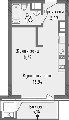 Планировка — Сок, Студия, 33 м²