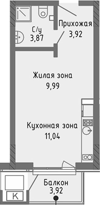 Планировка — Сок, Студия, 29 м²