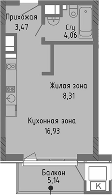 Планировка — Сок, Студия, 33 м²