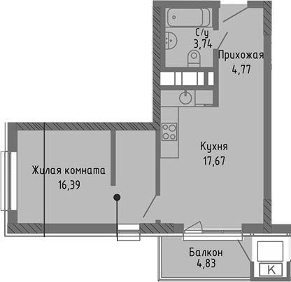 Планировка — Сок, 2-комн., 43 м²