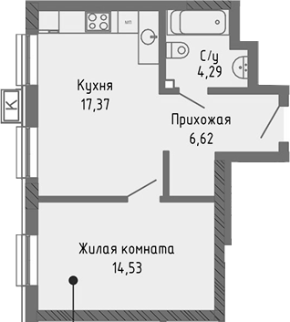Планировка — Сок, 2-комн., 43 м²