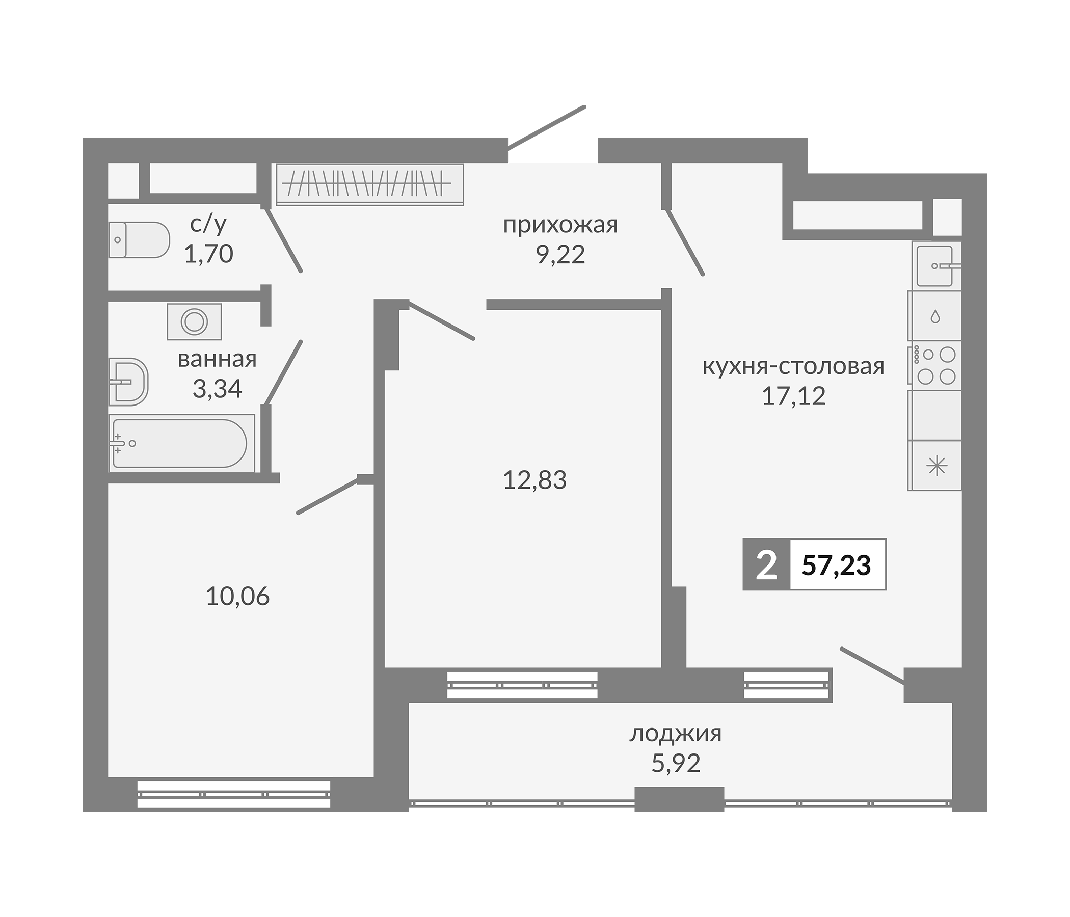 Планировка — Видный, 2-комн., 54 м²