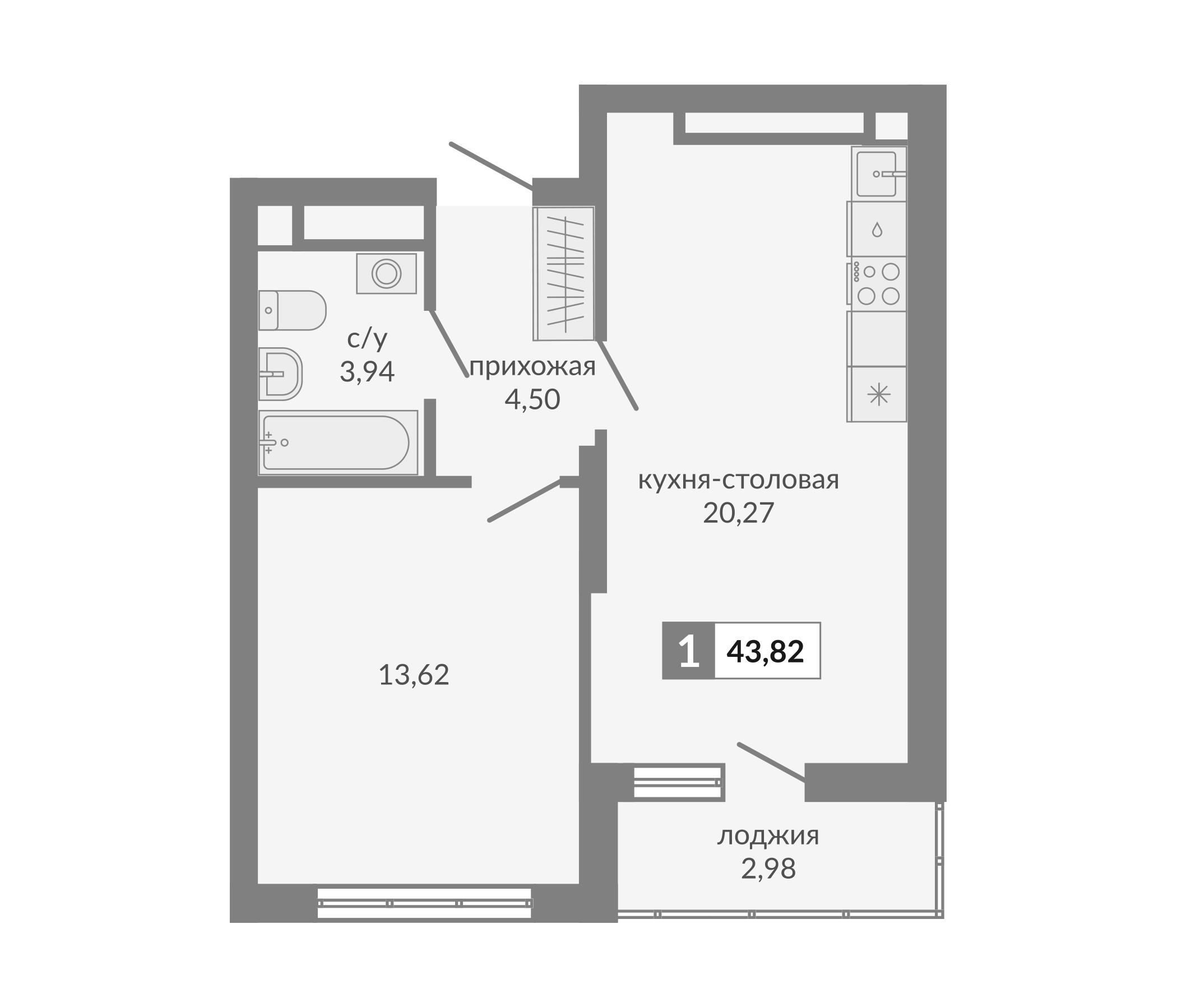 Планировка — Видный, 1-комн., 42 м²