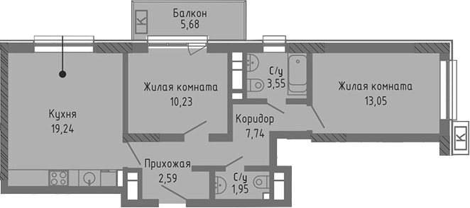 Планировка — Сок, 3-комн., 58 м²