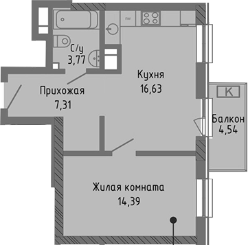 Планировка — Сок, 2-комн., 42 м²