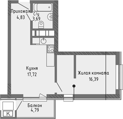 Планировка — Сок, 2-комн., 43 м²