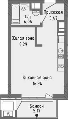 Планировка — Сок, Студия, 33 м²