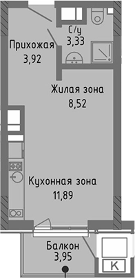 Планировка — Сок, Студия, 28 м²