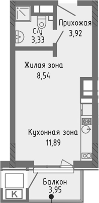 Планировка — Сок, Студия, 28 м²