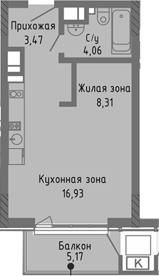 Планировка — Сок, Студия, 33 м²