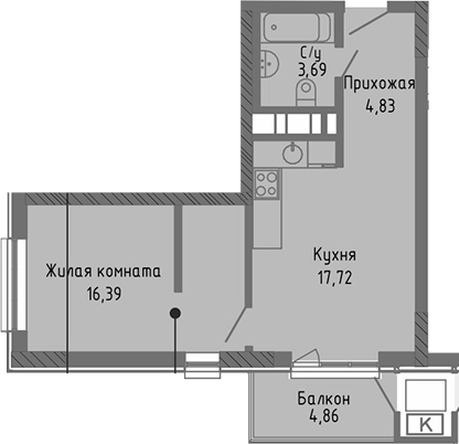 Планировка — Сок, 2-комн., 43 м²