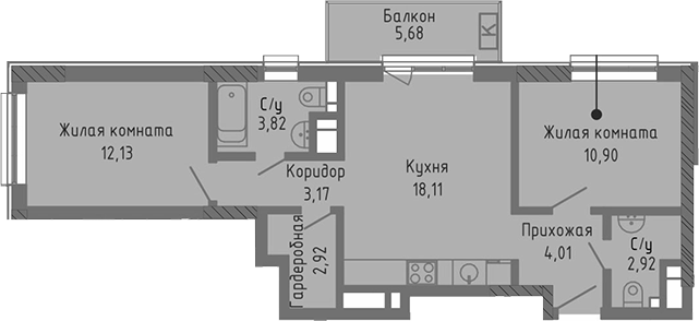 Планировка — Сок, 3-комн., 58 м²