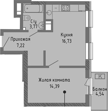 Планировка — Сок, 2-комн., 42 м²
