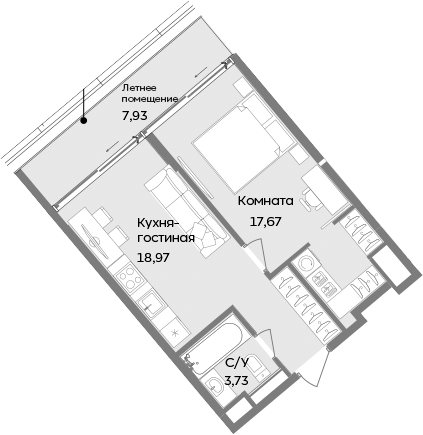 Планировка — ТЕМПО, 1-комн., 40 м²