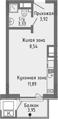 Планировка — Сок, Студия, 28 м²