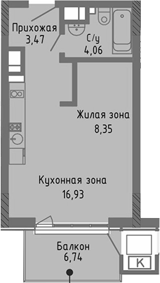 Планировка — Сок, Студия, 33 м²