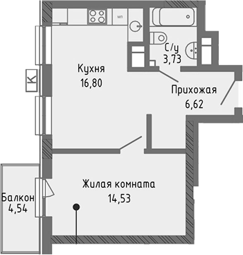 Планировка — Сок, 2-комн., 42 м²