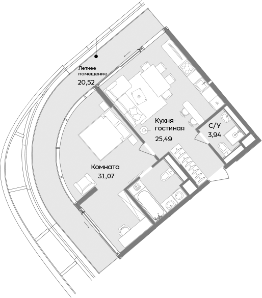 Планировка — ТЕМПО, 2-комн., 61 м²