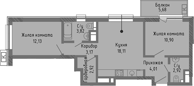 Планировка — Сок, 3-комн., 58 м²