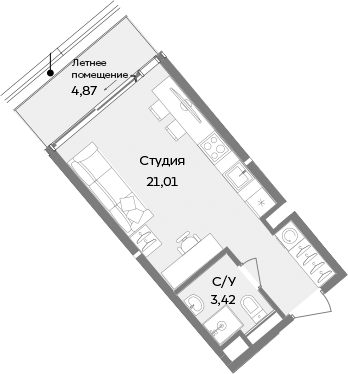 Планировка — ТЕМПО, Студия, 24 м²