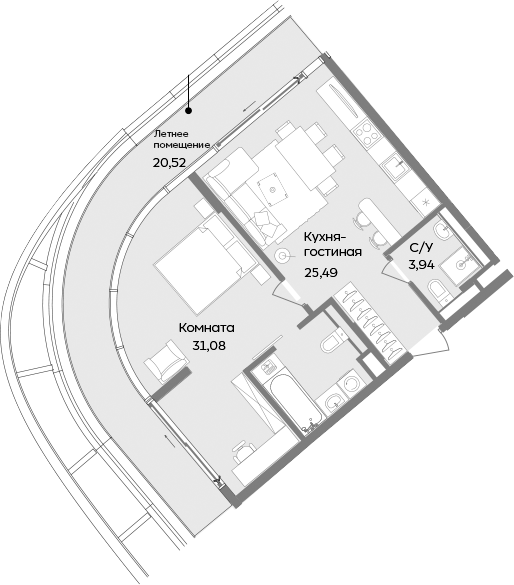 Планировка — ТЕМПО, 2-комн., 61 м²