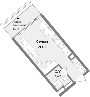 Планировка — ТЕМПО, Студия, 24 м²
