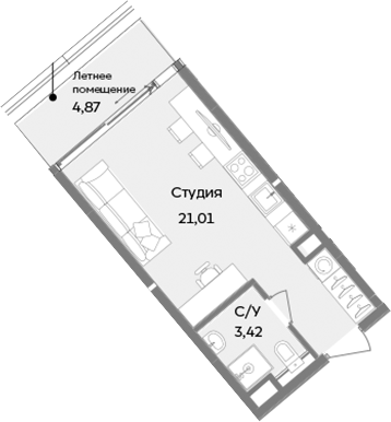 Планировка — ТЕМПО, Студия, 24 м²