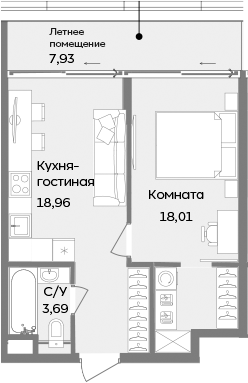 Планировка — ТЕМПО, 1-комн., 41 м²
