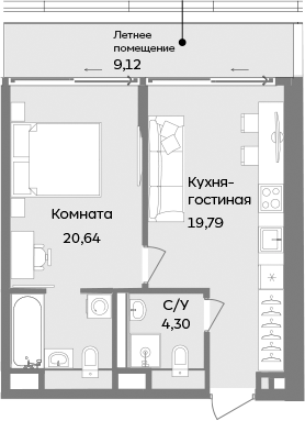 Планировка — ТЕМПО, 2-комн., 45 м²