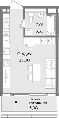 Планировка — ТЕМПО, Студия, 30 м²