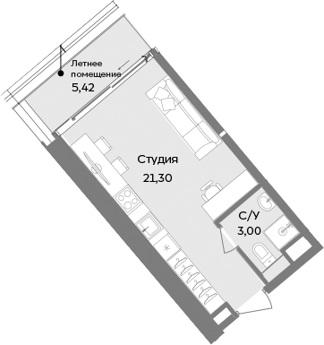 Планировка — ТЕМПО, Студия, 24 м²