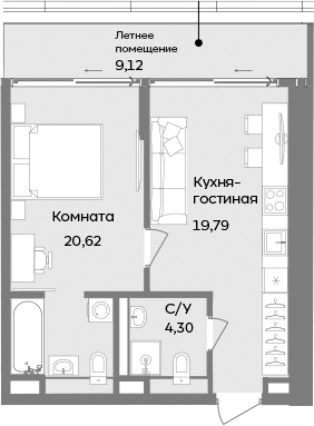 Планировка — ТЕМПО, 2-комн., 45 м²