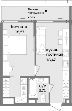 Планировка — ТЕМПО, 1-комн., 41 м²
