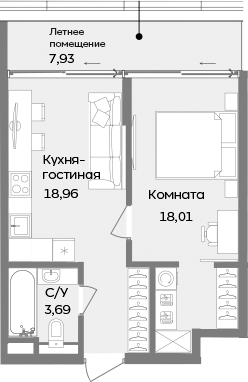 Планировка — ТЕМПО, 1-комн., 41 м²