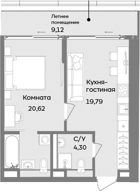 Планировка — ТЕМПО, 2-комн., 45 м²