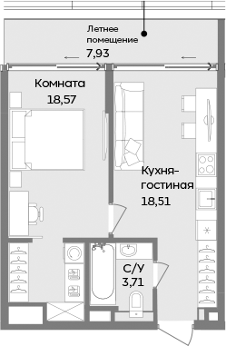 Планировка — ТЕМПО, 1-комн., 41 м²