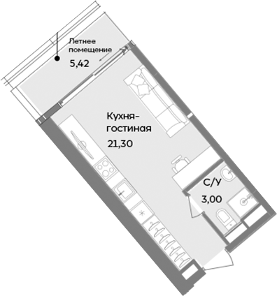 Планировка — ТЕМПО, Студия, 24 м²