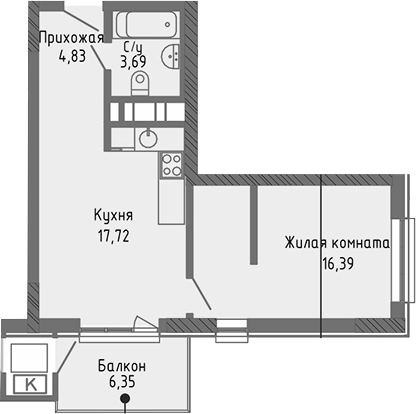 Планировка — Сок, 2-комн., 43 м²