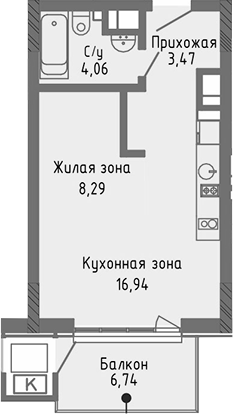 Планировка — Сок, Студия, 33 м²