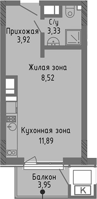 Планировка — Сок, Студия, 28 м²