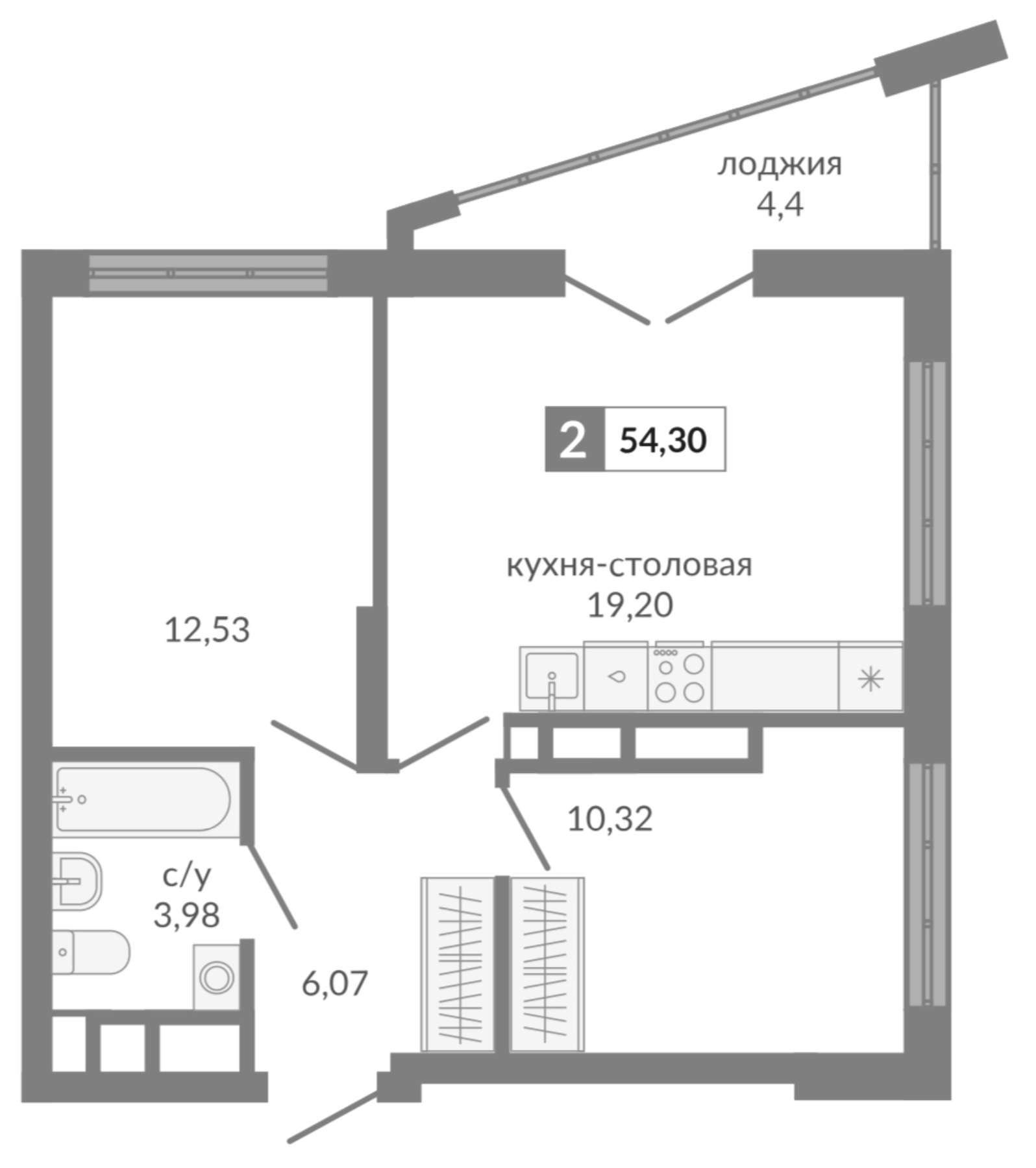 Планировка — Видный, 2-комн., 52 м²