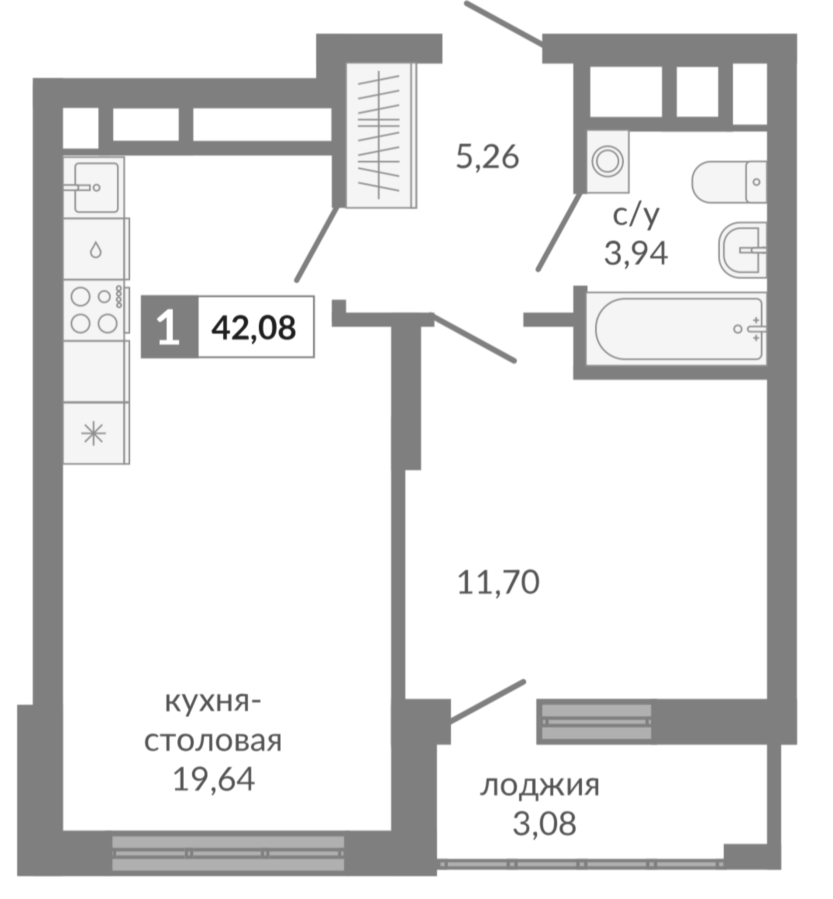 Планировка — Видный, 1-комн., 41 м²