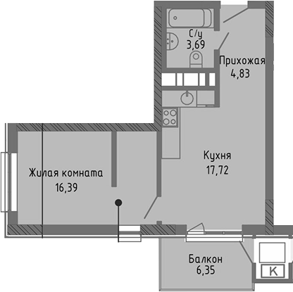 Планировка — Сок, 2-комн., 43 м²