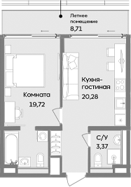Планировка — ТЕМПО, 2-комн., 43 м²